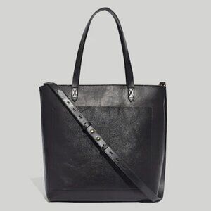 Madewell The Zip-Top Medium Transport Leather Tote - BLACK